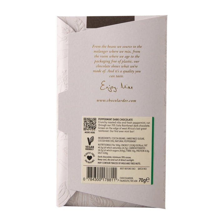 Chocolarder Peppermint 70% Dark Chocolate Bar