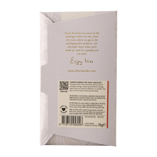 Chocolarder Candied Orange Peel 60% Milk Chocolate Bar