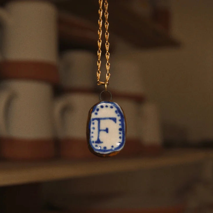 Eloise Rose Porcelain Pendant with Gold Lustre - Intial