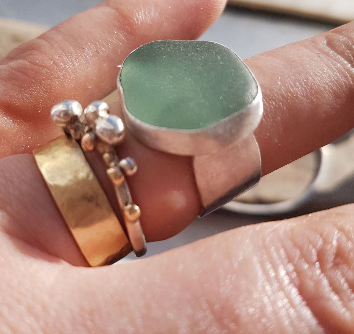 Sarah Drew Eco Silver Ring - Seafoam Green Seaglass XL