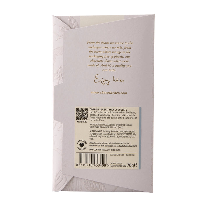 Chocolarder Cornish Sea Salt 50% Milk Chocolate Bar