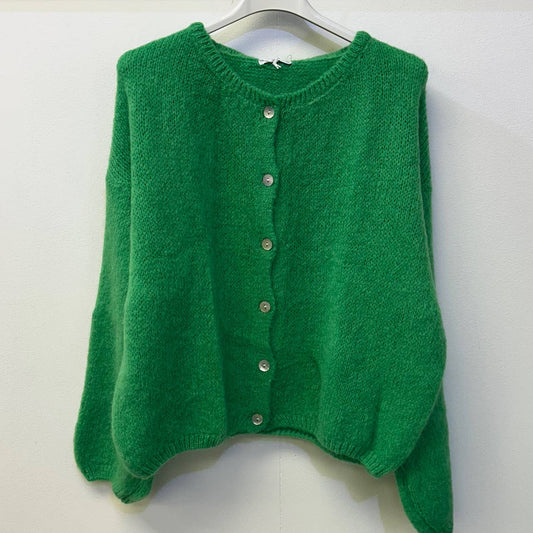 Mohair Blend Button Down Cardigan - Emerald