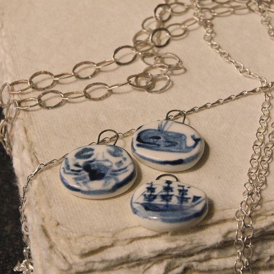 Porcelain Pendant with Sterling Silver - Ship