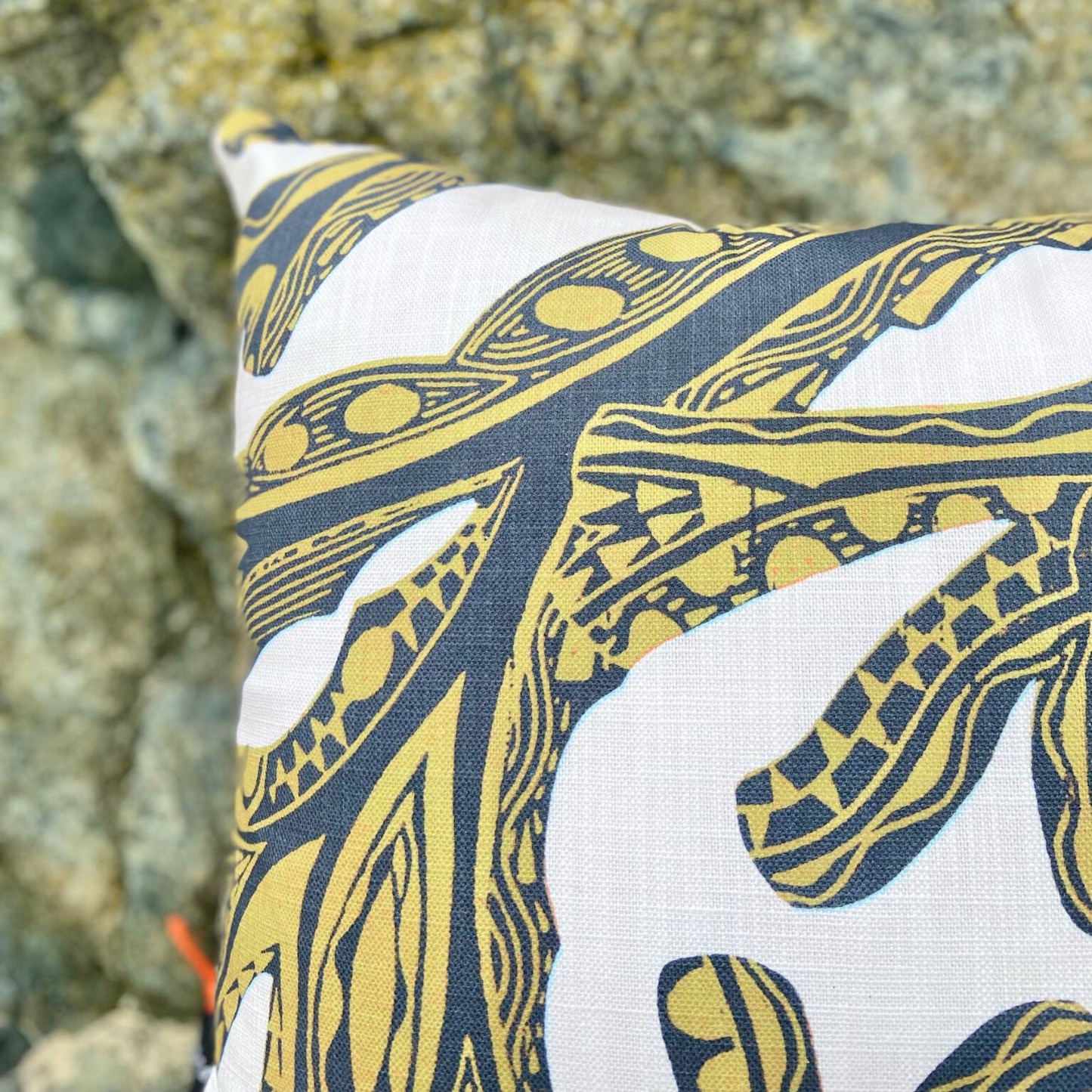 Seaweed Print Cushion - Citrine Yellow