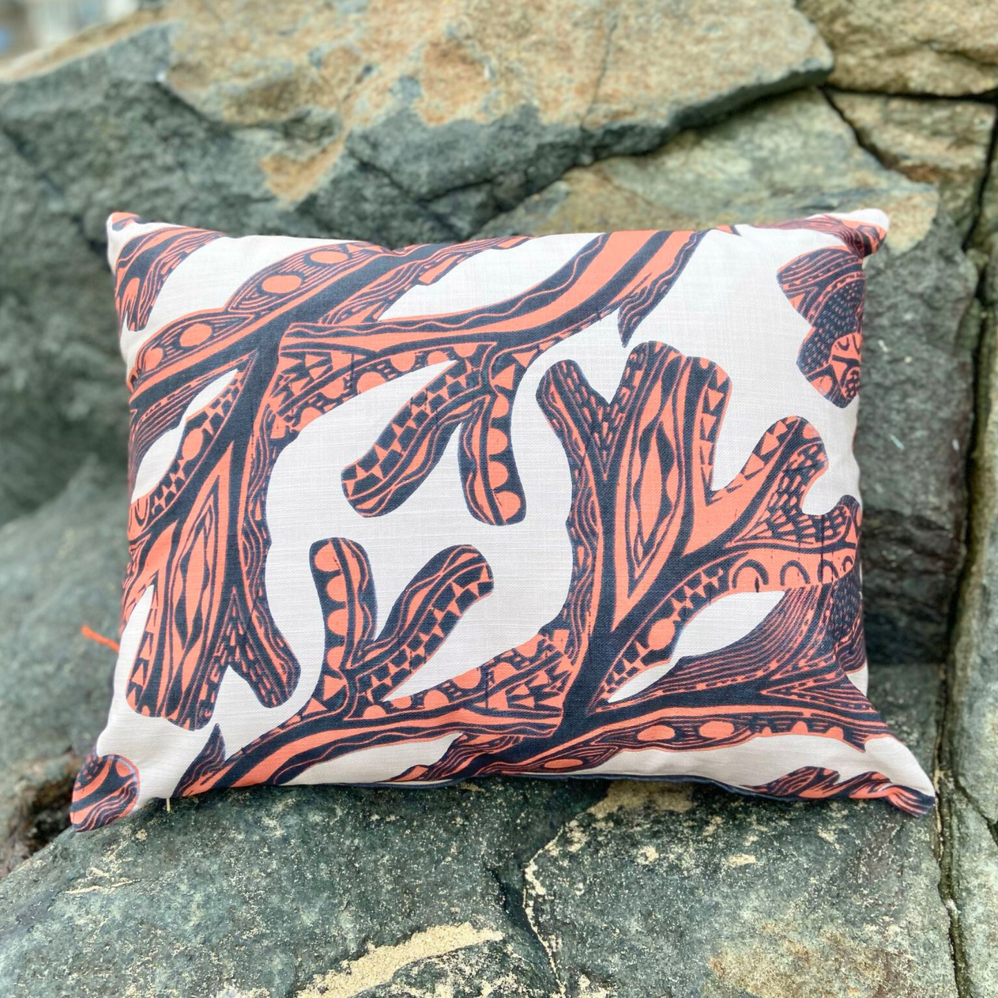 Seaweed Print Cushion - Coral Red