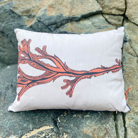 Seaweed Print Cushion - Coral Red