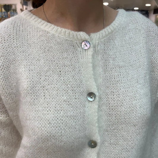 Mohair Blend Button Down Cardigan - Cream