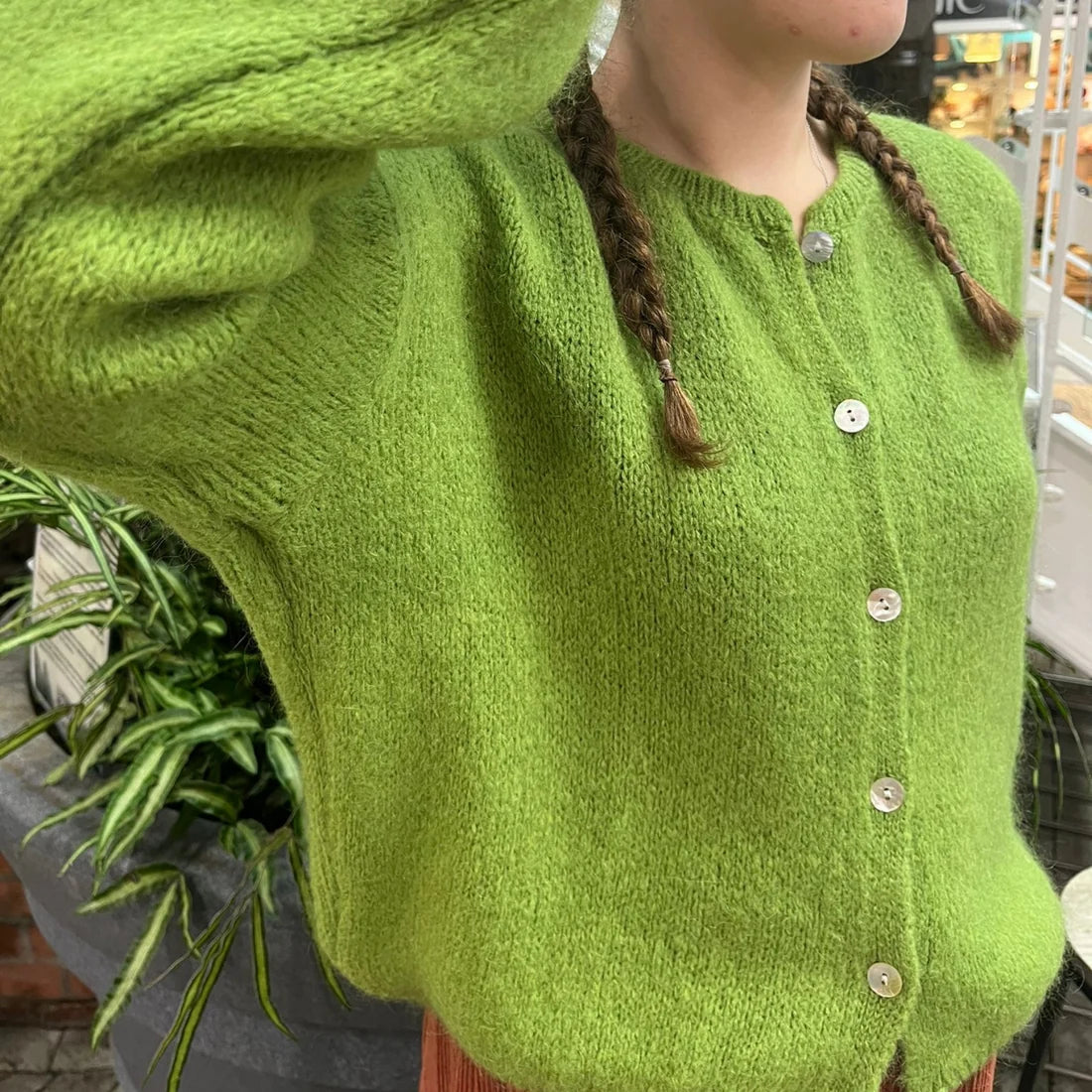 Mohair Blend Button Down Cardigan - Apple