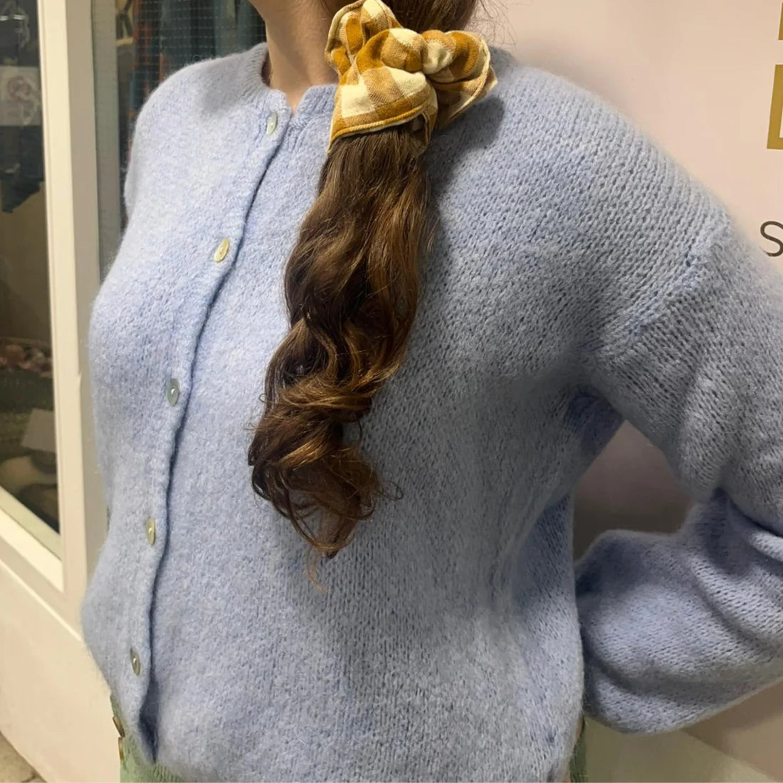 Mohair Blend Button Down Cardigan - Pale Blue