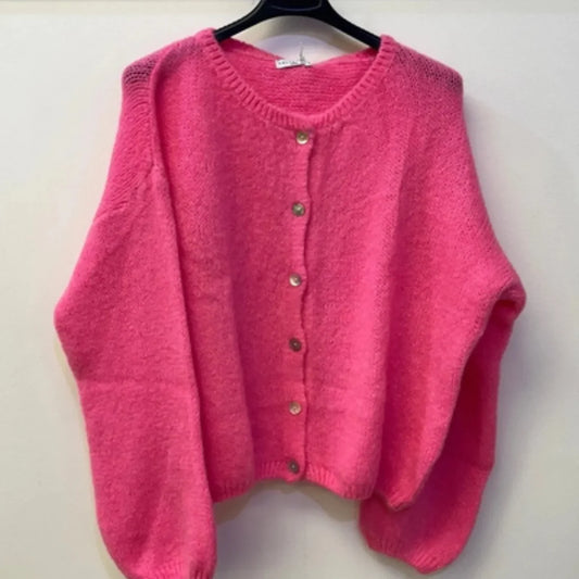 Mohair Blend Button Down Cardigan - Barbie Pink