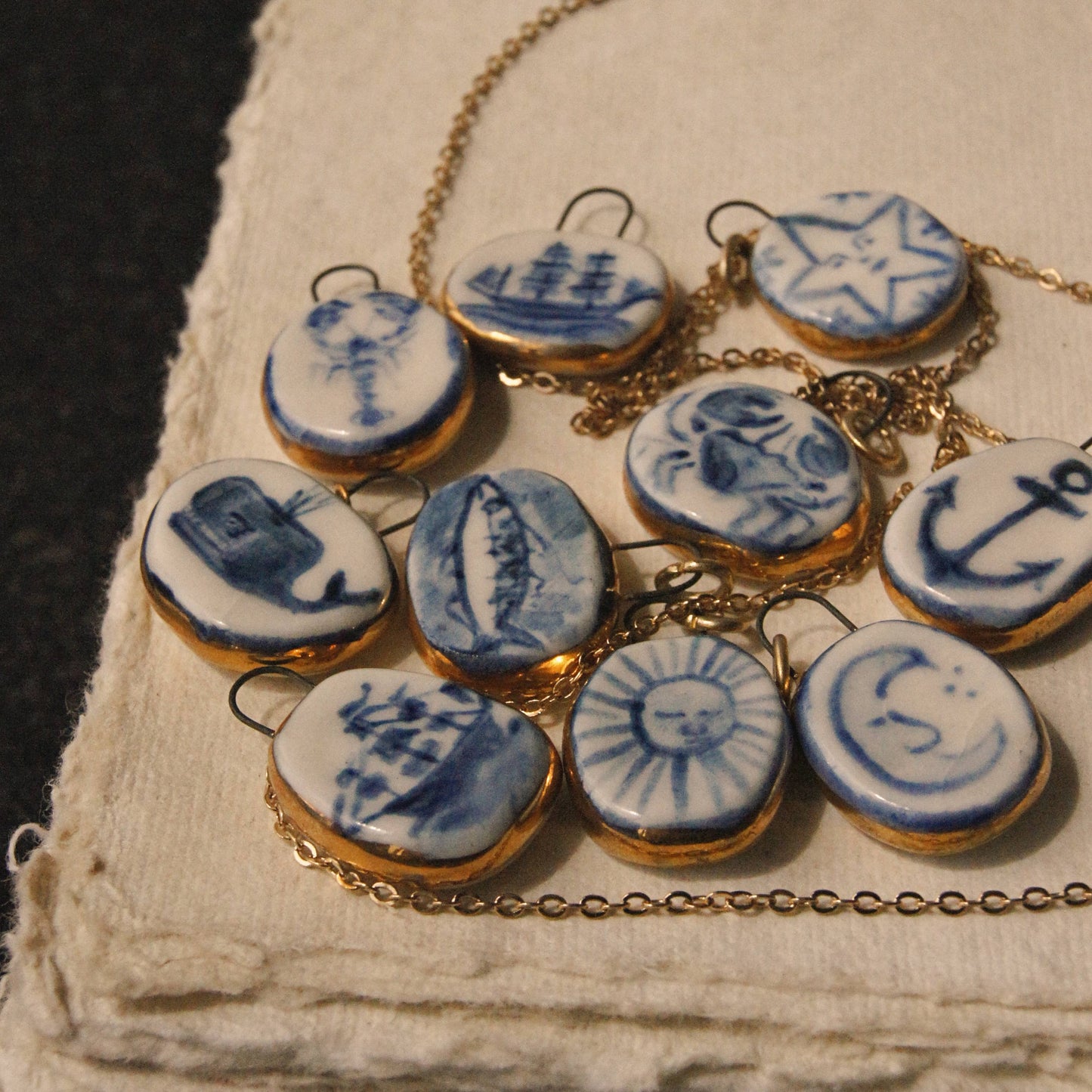 Porcelain Pendant with Gold Lustre - Whale