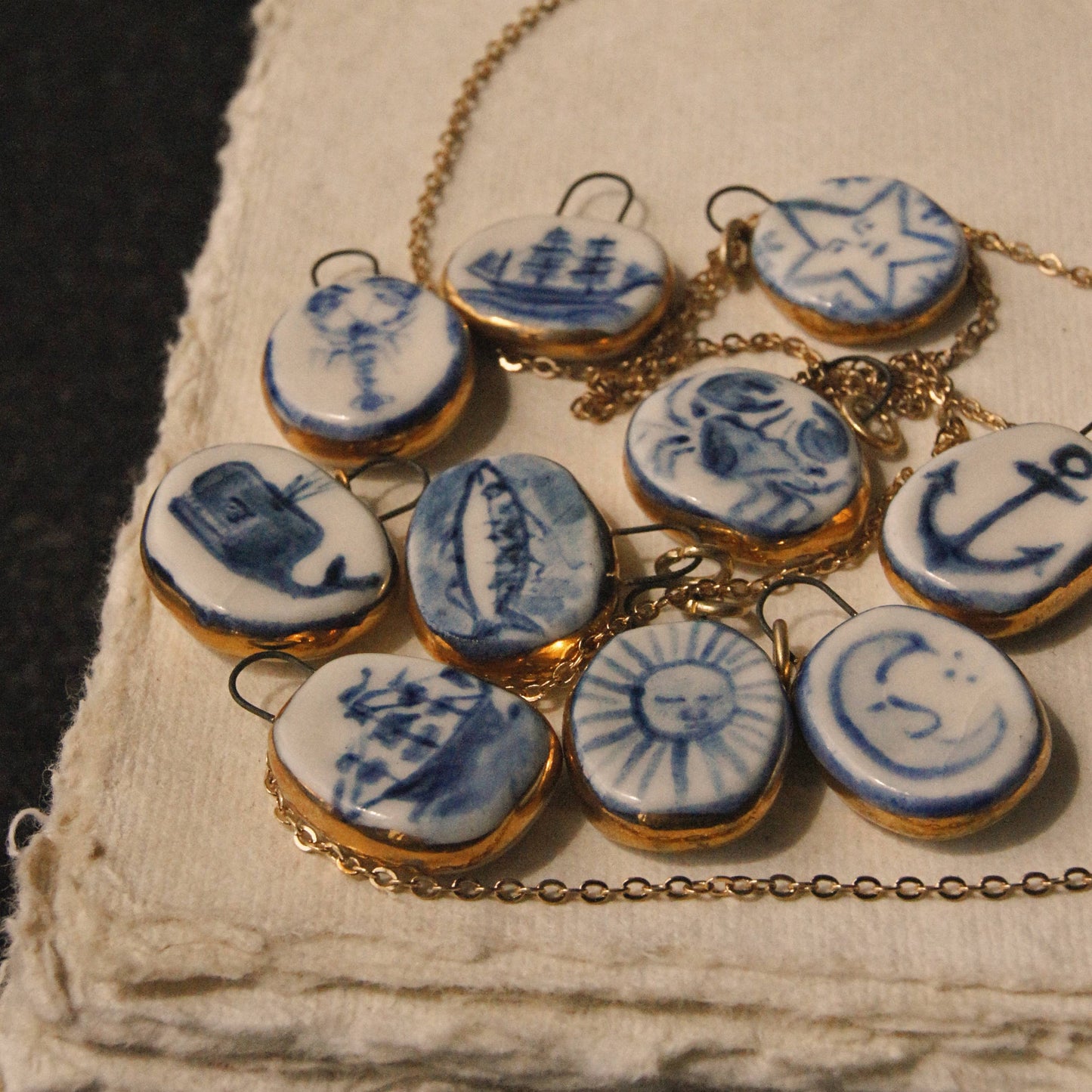 Porcelain Pendant with Gold Lustre - Mackerel