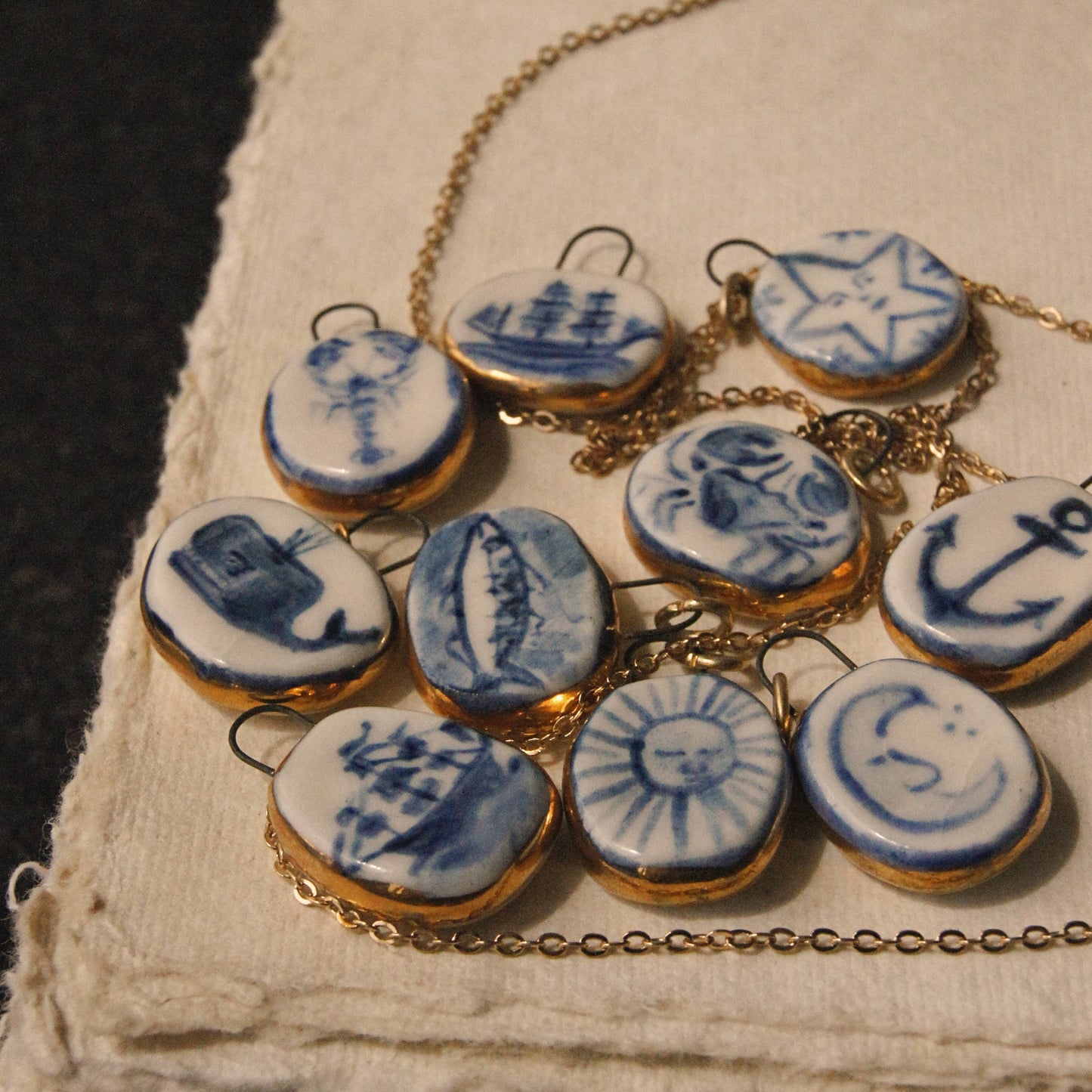 Eloise Rose Porcelain Pendant with Gold Lustre - Anchor