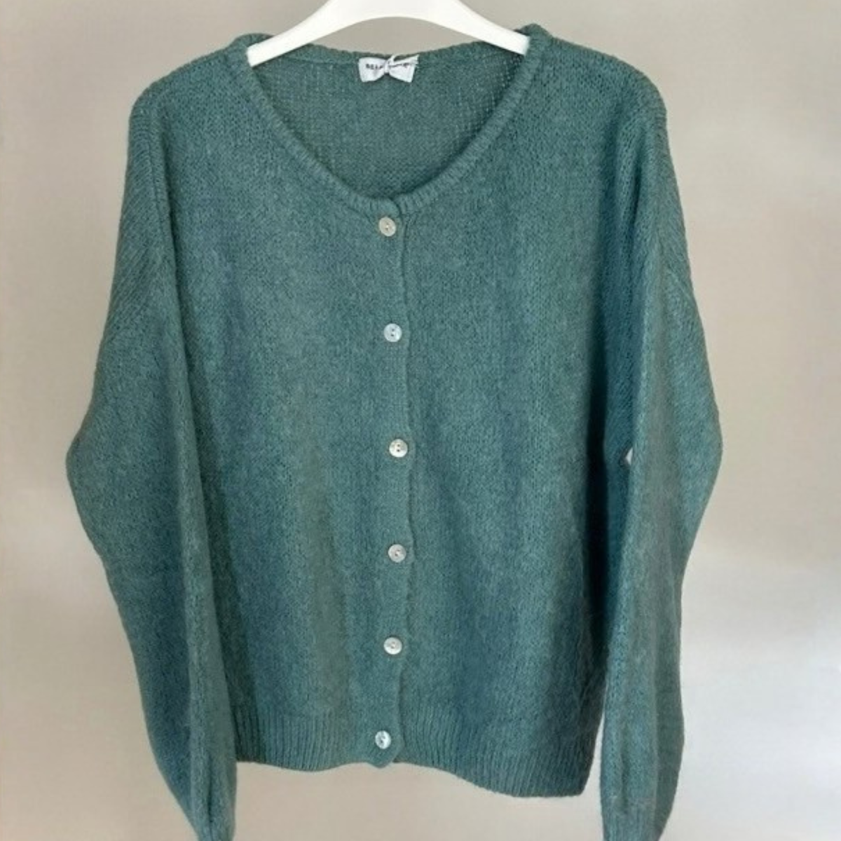 Alpaca Knit Button Through Cardigan - Duck Egg