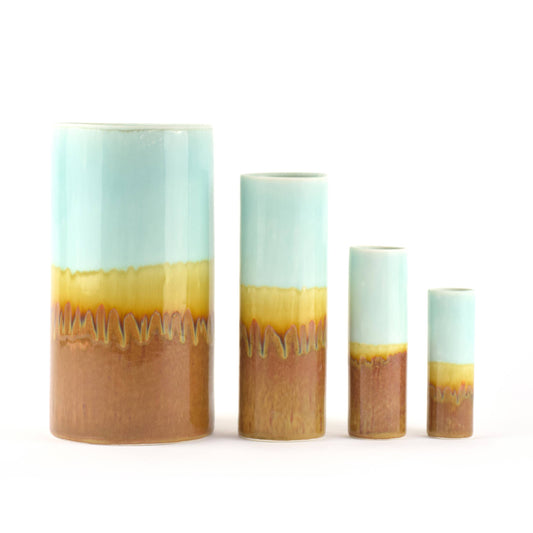 SGW Lab Medium Cylinder Vase - Turquoise & Ochre