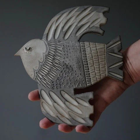 Hand Carved Ceramic Hanging Bird - Double Wing