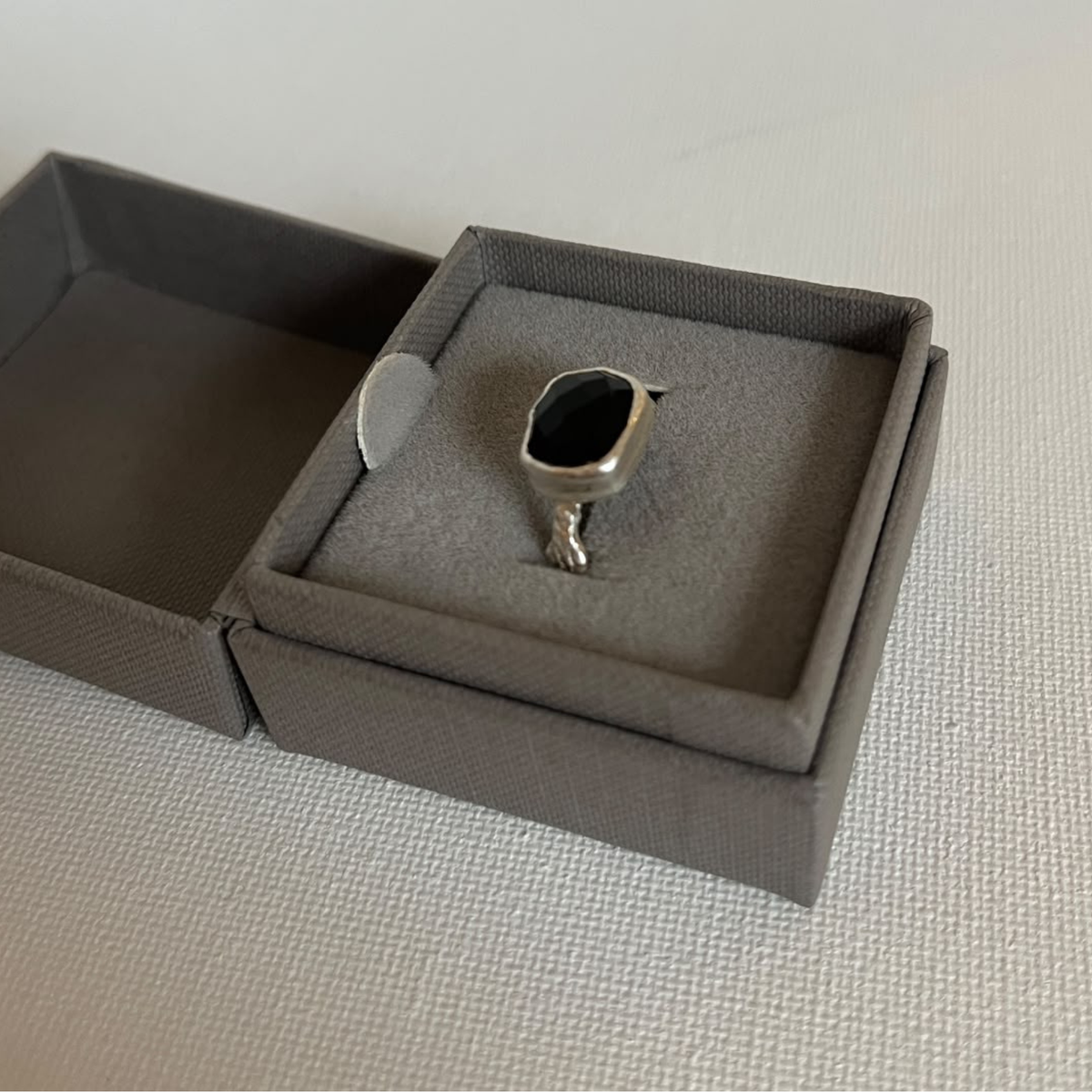 Sarah Drew Silver Ring - Small Faceted Onyx