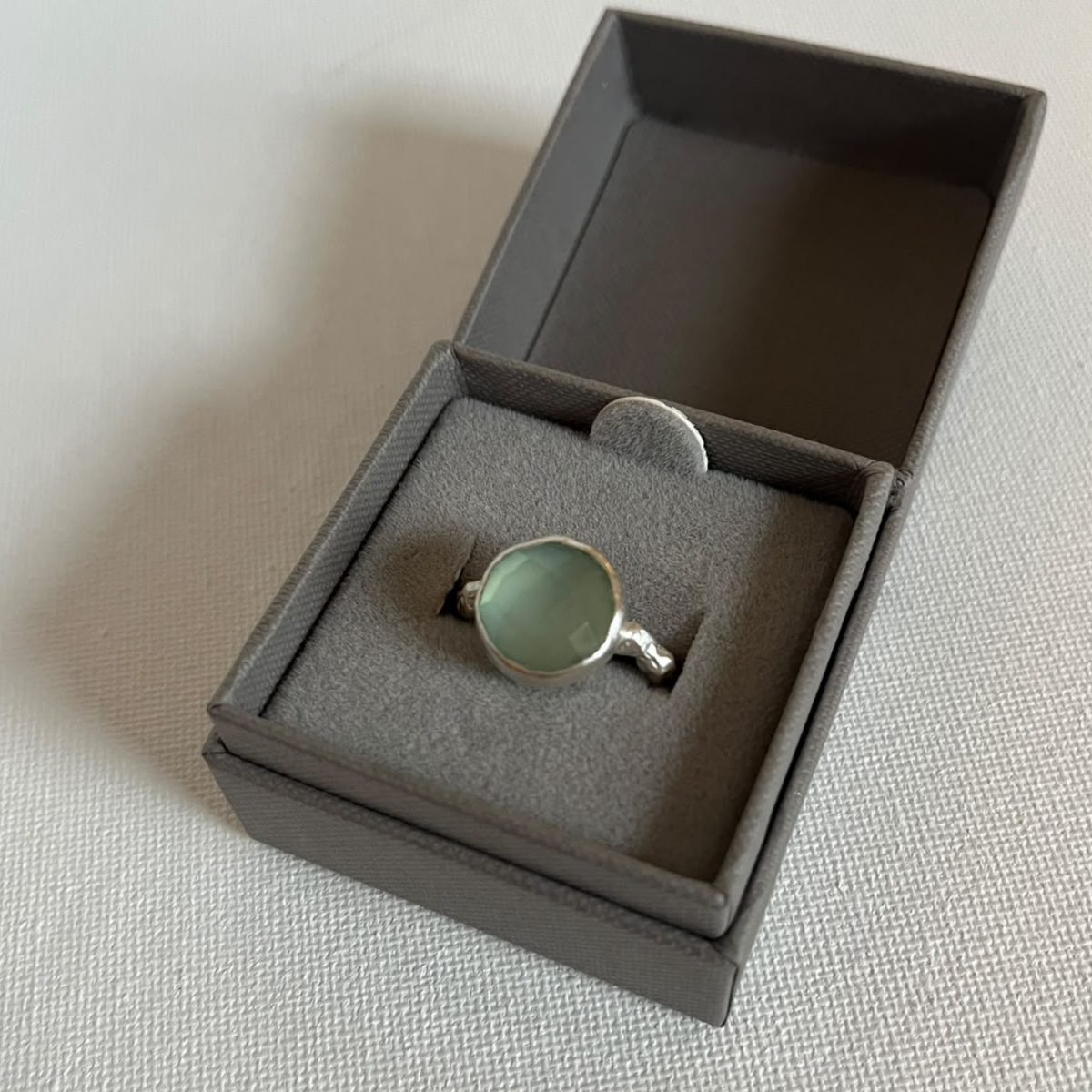 Sarah Drew Silver Ring - Large Round Faceted Chalcedony