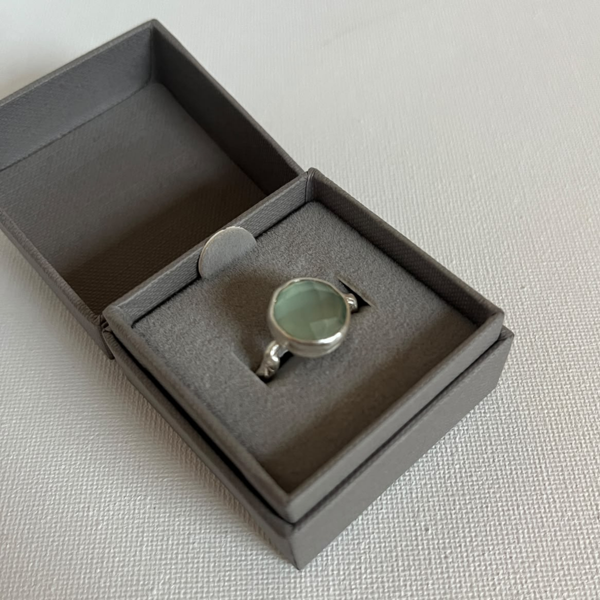 Sarah Drew Silver Ring - Large Round Faceted Chalcedony