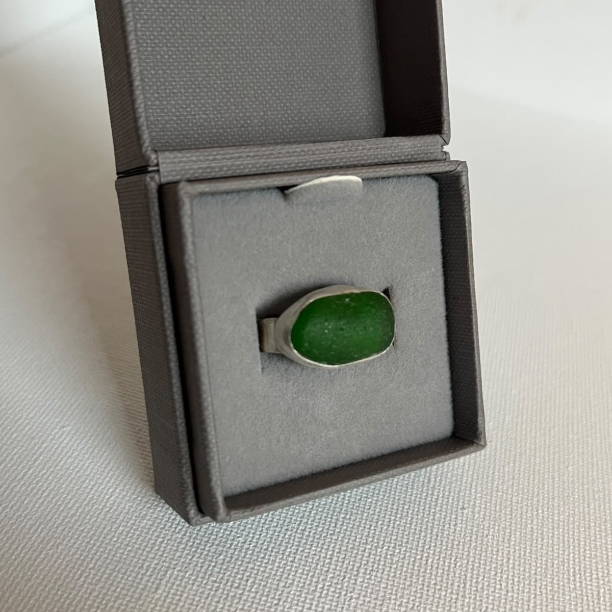 Sarah Drew Medium Sea Glass Eco Silver Ring - Bottle Green