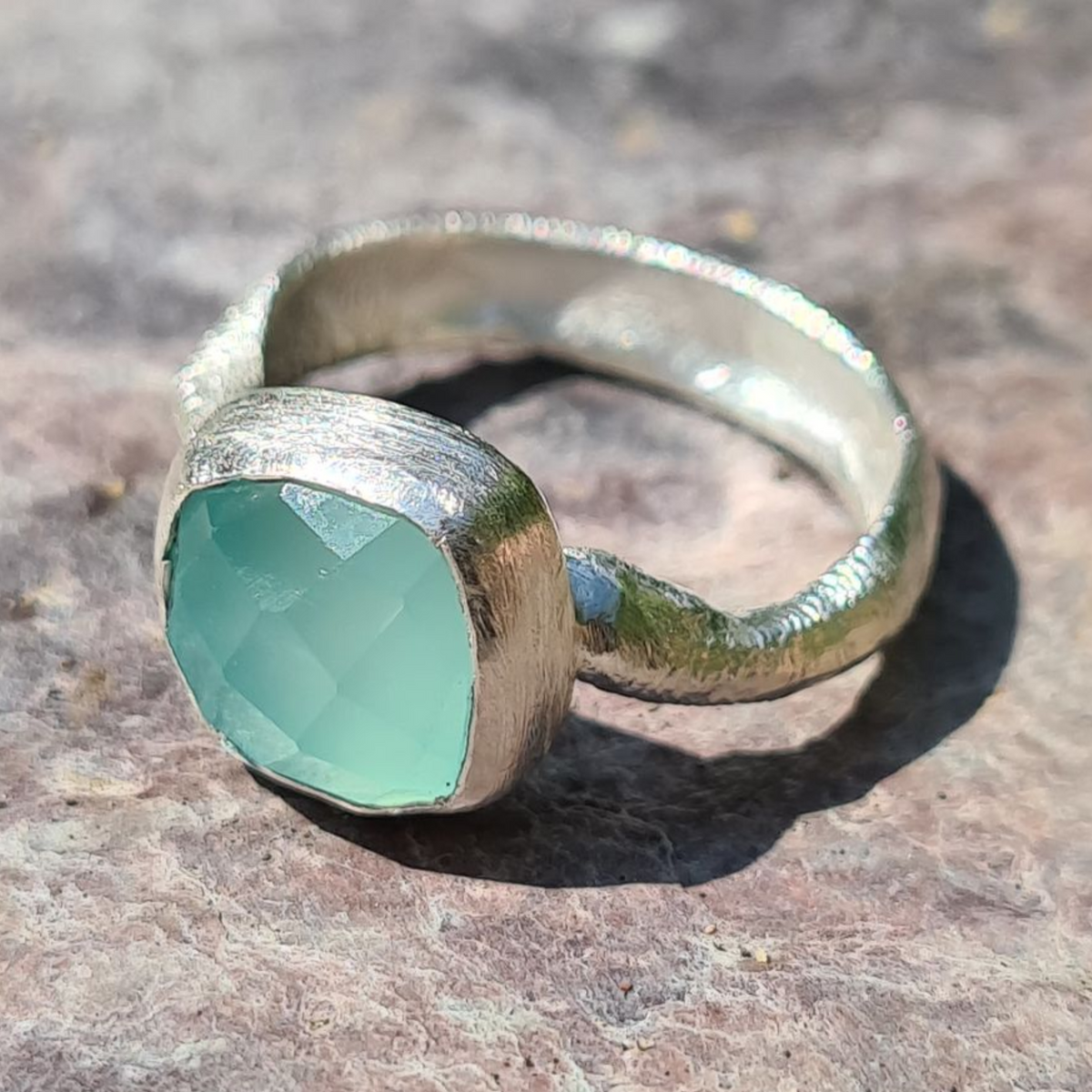 Sarah Drew Silver Ring - Large Round Faceted Chalcedony