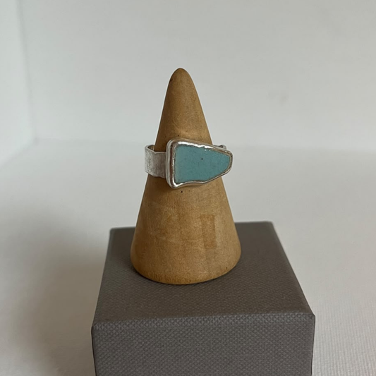 Sarah Drew Silver Ring - Small Blue Ceramic