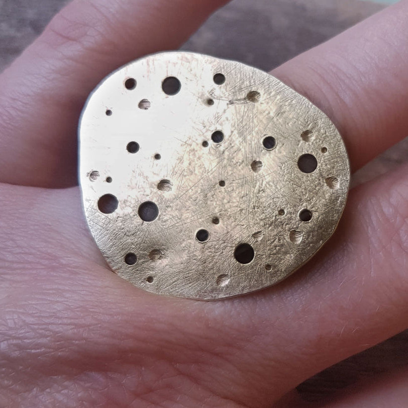 Eroded Brass Pebble Statement Ring