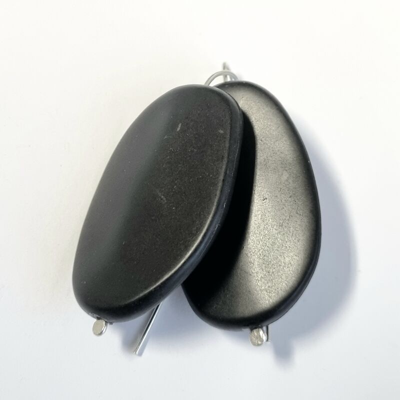 Smooth Black Resin Pebble Earrings