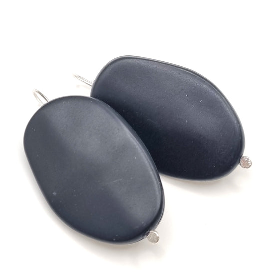 Smooth Black Resin Pebble Earrings