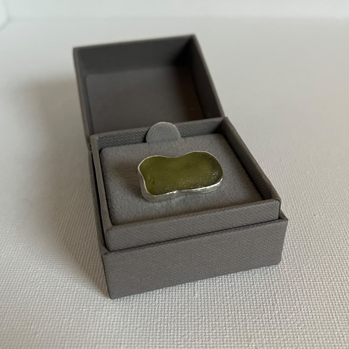 Sarah Drew Medium Sea Glass Eco Silver Ring - Sage Green
