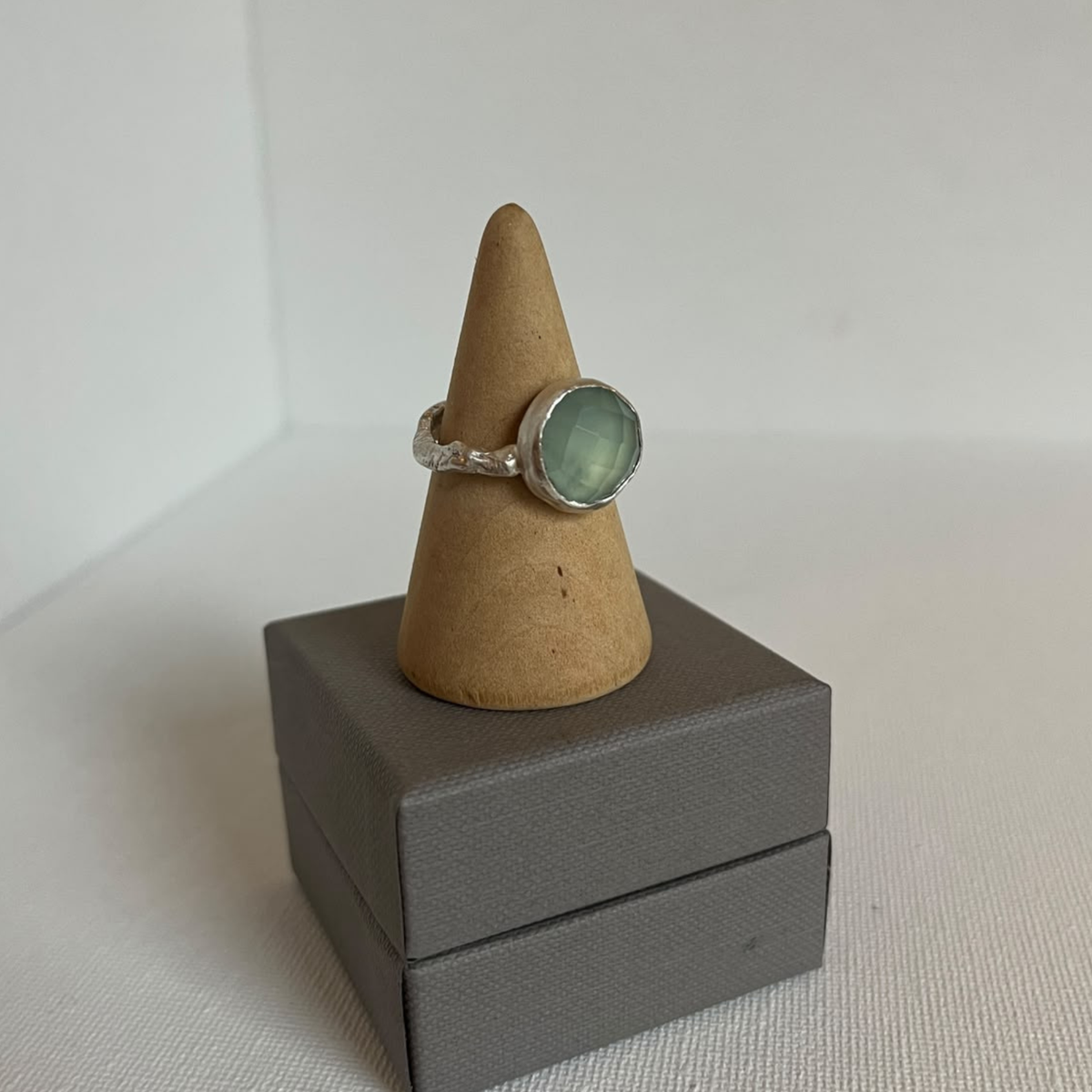 Sarah Drew Silver Ring - Large Round Faceted Chalcedony
