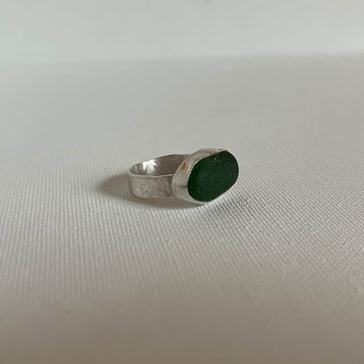 Sarah Drew Medium Sea Glass Eco Silver Ring - Bottle Green