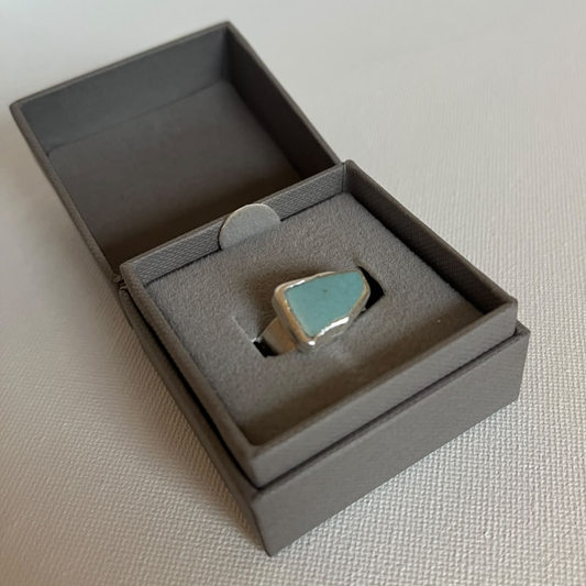 Sarah Drew Silver Ring - Small Blue Ceramic
