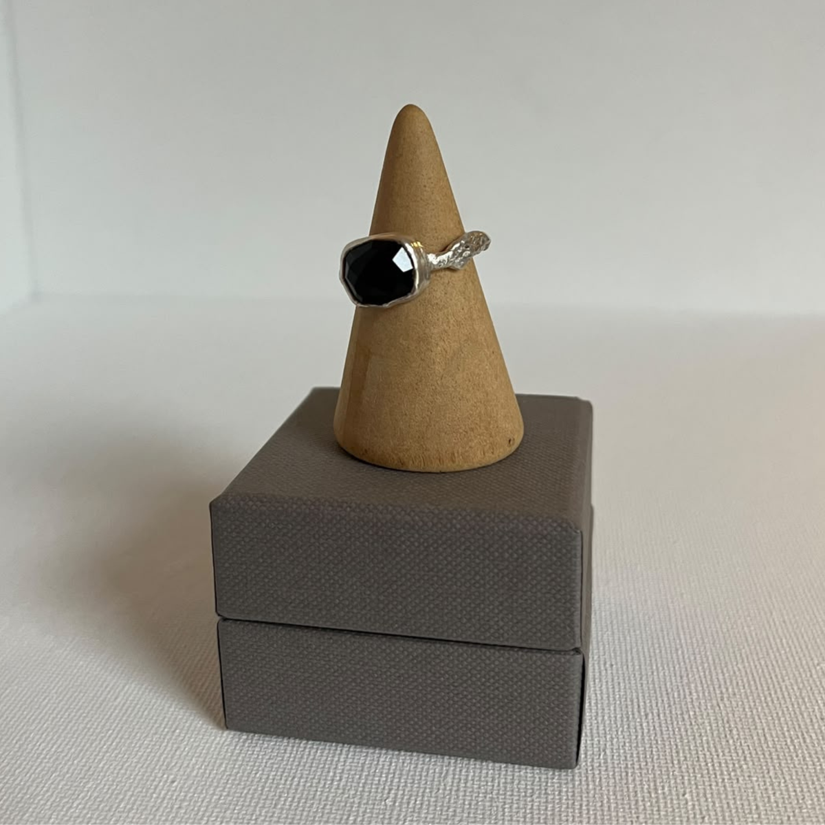 Sarah Drew Silver Ring - Small Faceted Onyx