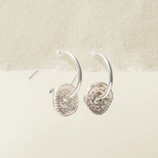 Silver Hoop Earrings - Coin