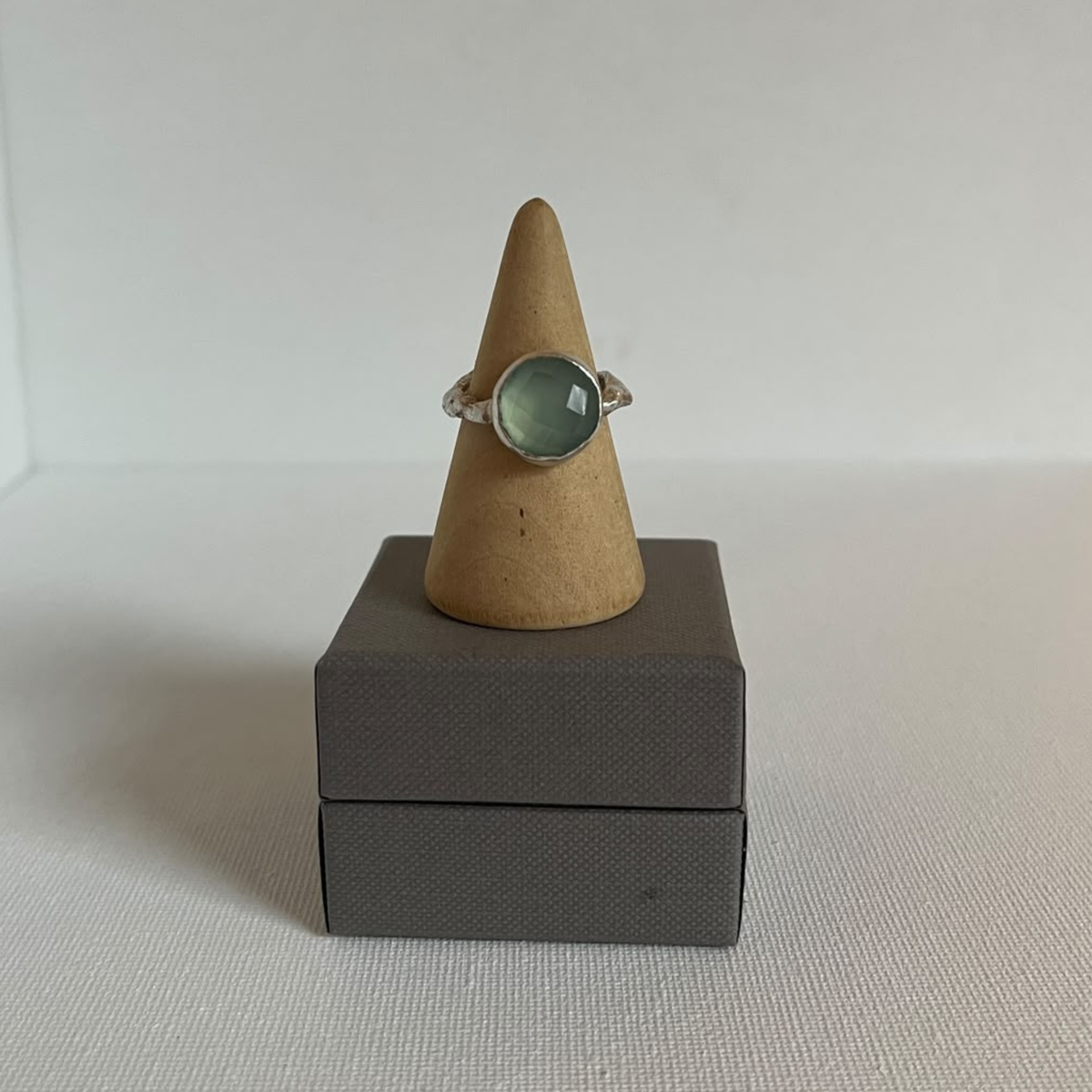 Sarah Drew Silver Ring - Large Round Faceted Chalcedony