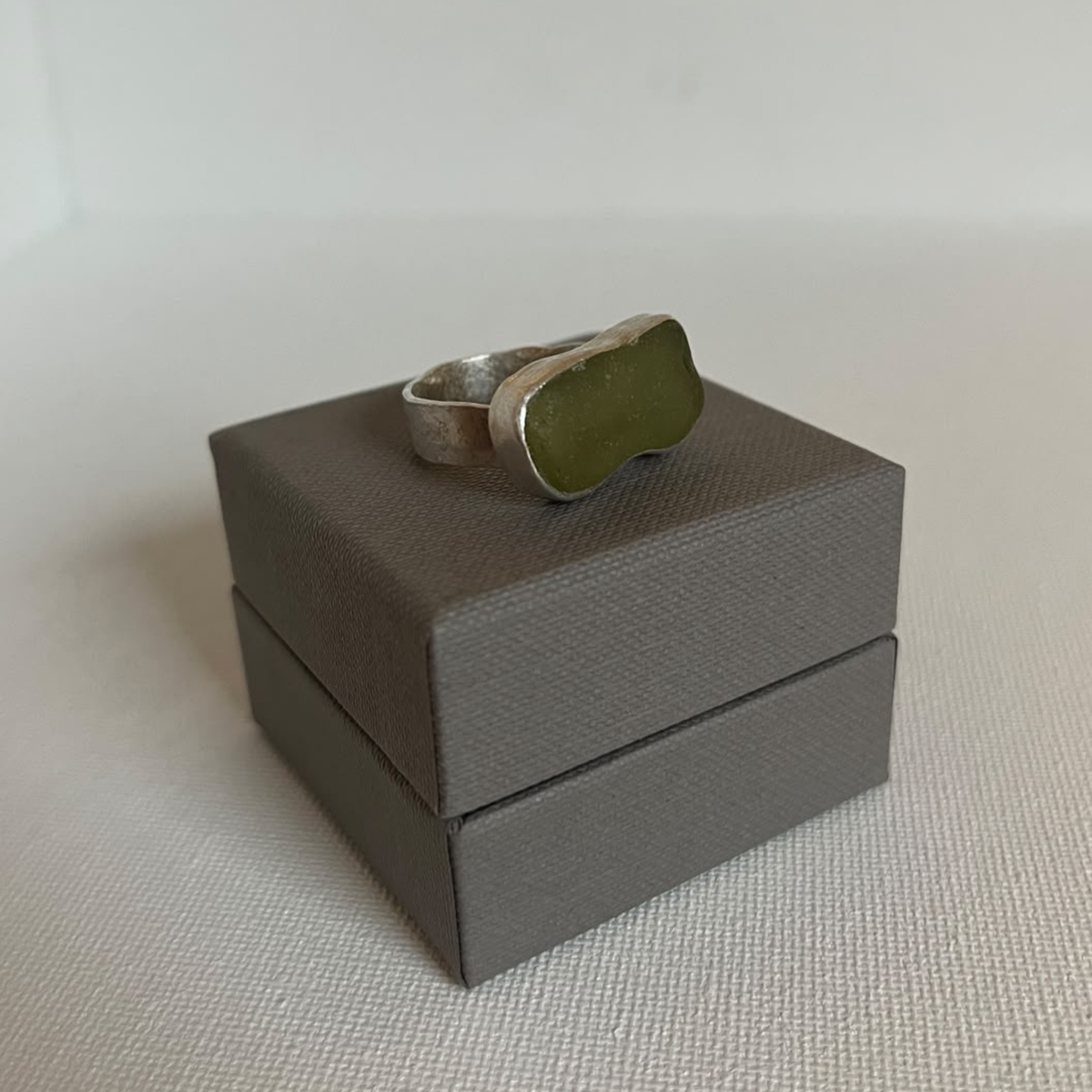 Sarah Drew Medium Sea Glass Eco Silver Ring - Sage Green