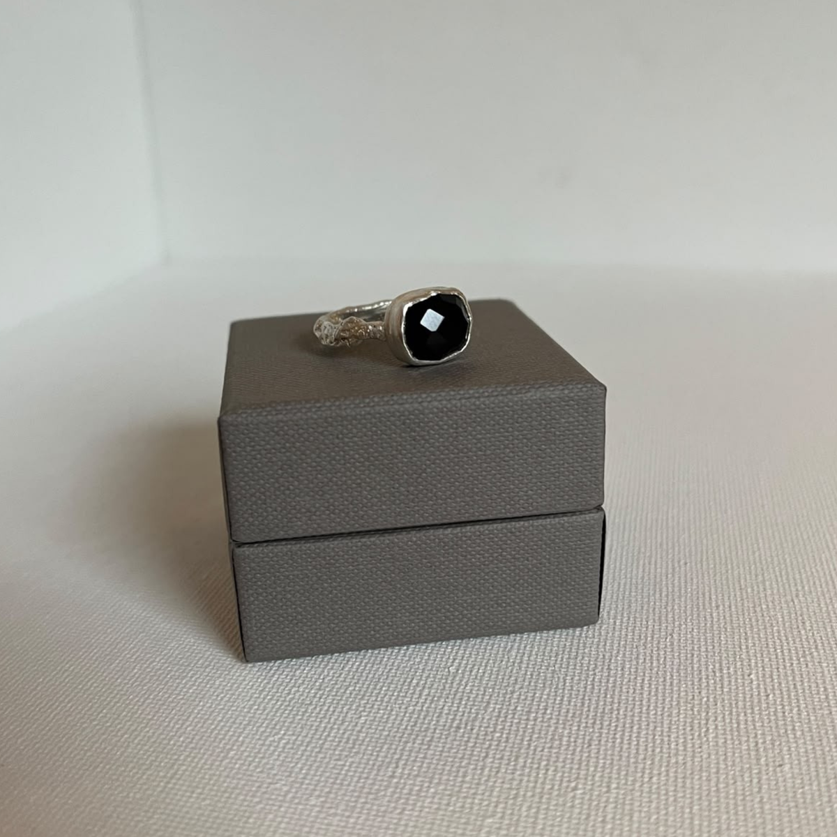 Sarah Drew Silver Ring - Small Faceted Onyx