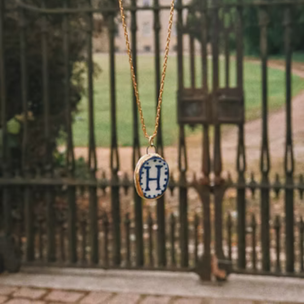 Eloise Rose Porcelain Pendant with Gold Lustre - Intial