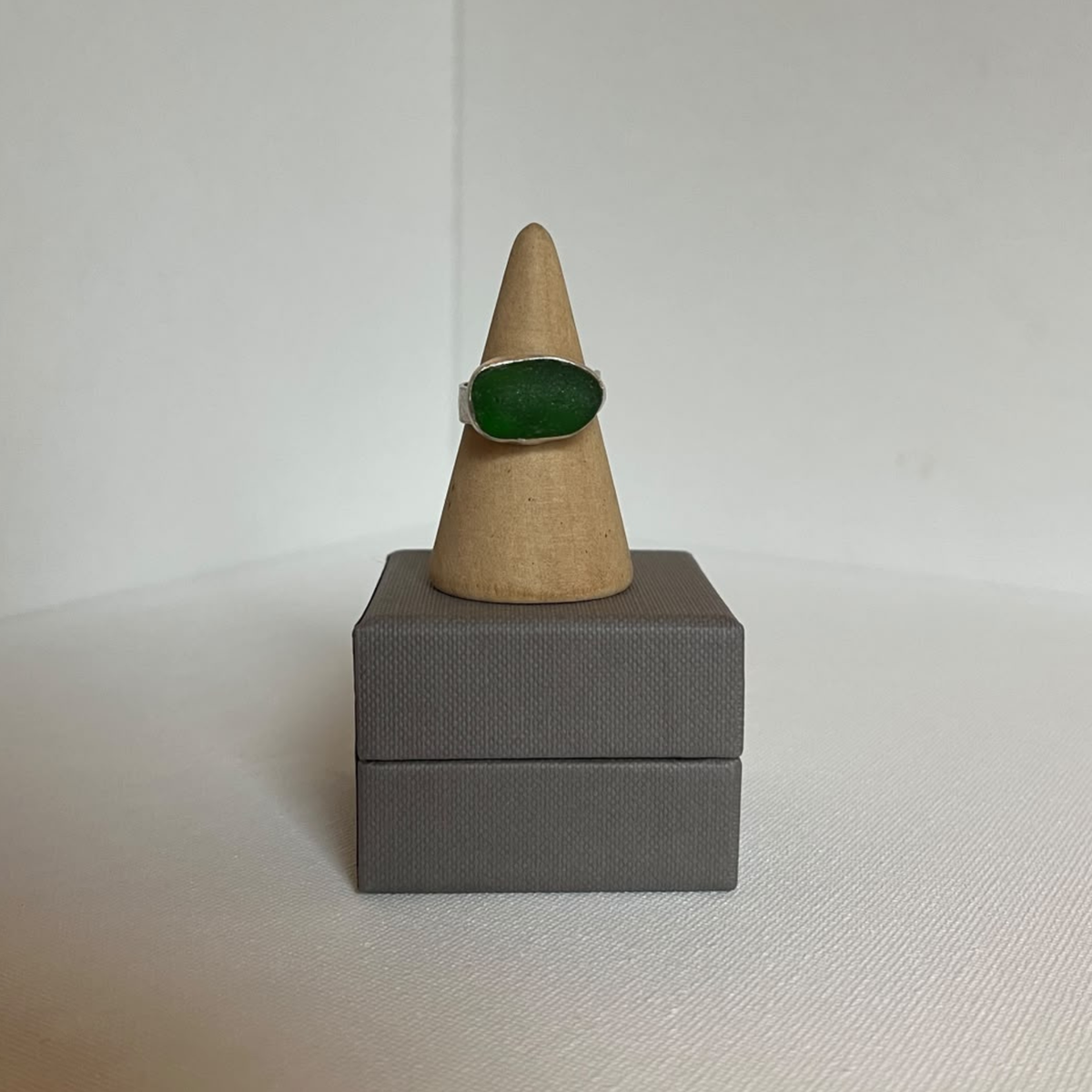 Sarah Drew Medium Sea Glass Eco Silver Ring - Bottle Green