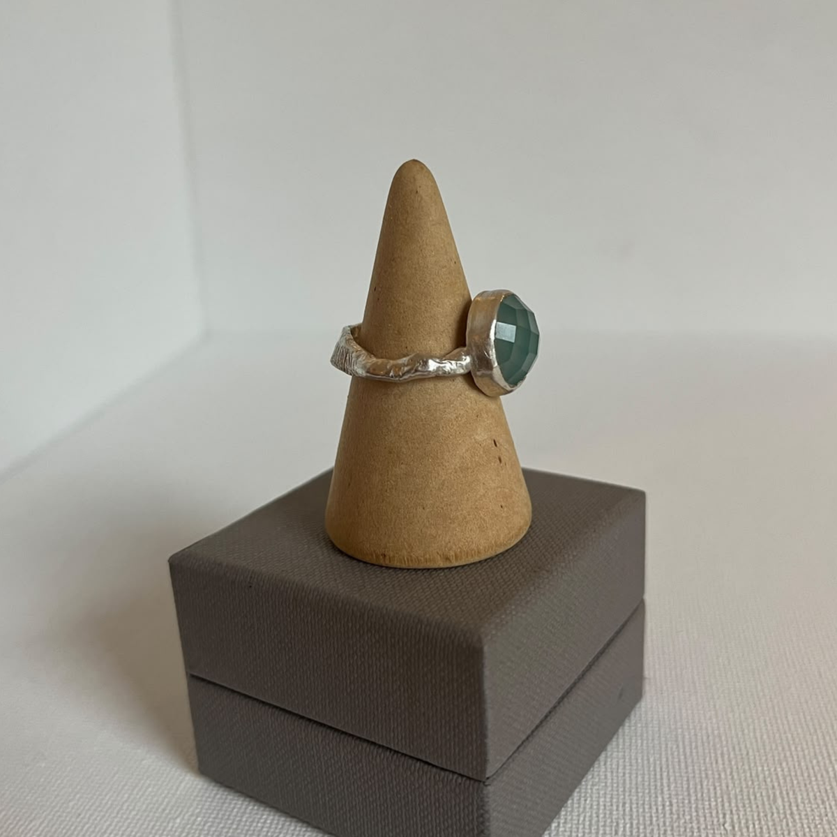 Sarah Drew Silver Ring - Large Round Faceted Chalcedony