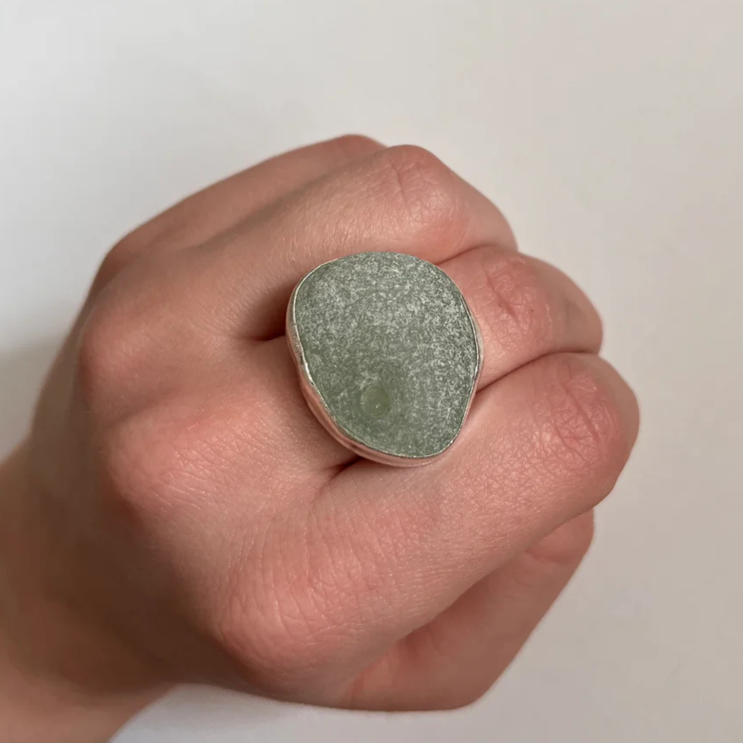 Sarah Drew Eco Silver Ring - Seafoam Green Seaglass XL