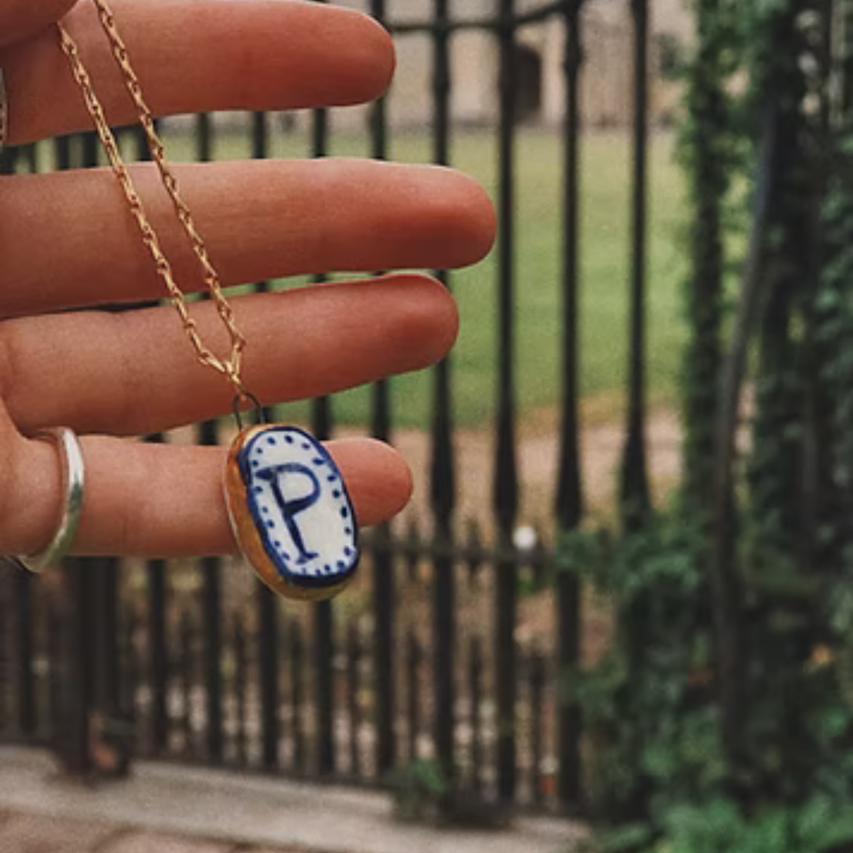 Eloise Rose Porcelain Pendant with Gold Lustre - Intial