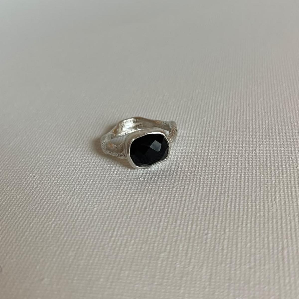 Sarah Drew Silver Ring - Small Faceted Onyx