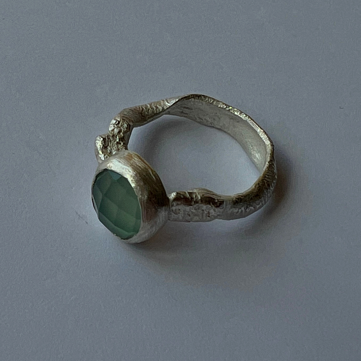 Sarah Drew Silver Ring - Large Round Faceted Chalcedony