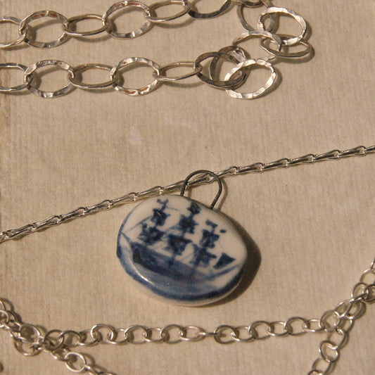 Porcelain Pendant with Sterling Silver - Ship