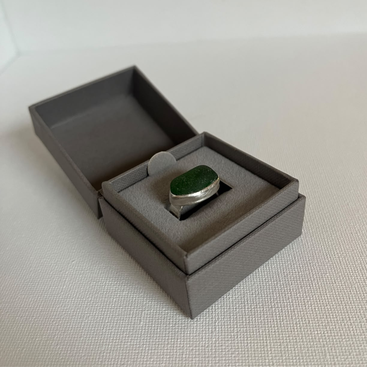 Sarah Drew Medium Sea Glass Eco Silver Ring - Bottle Green