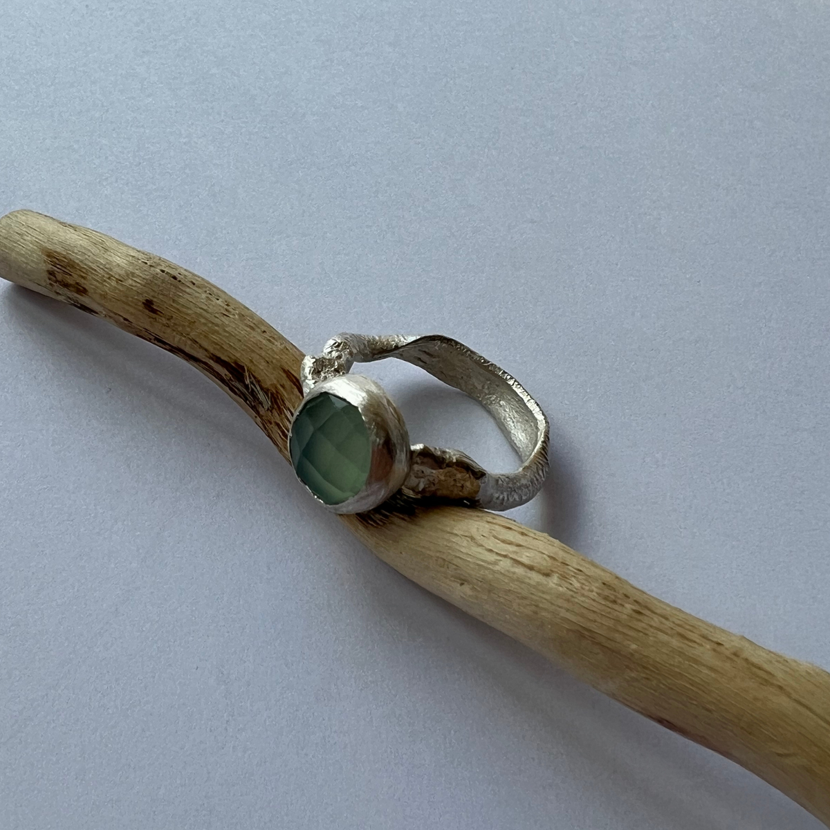 Sarah Drew Silver Ring - Large Round Faceted Chalcedony