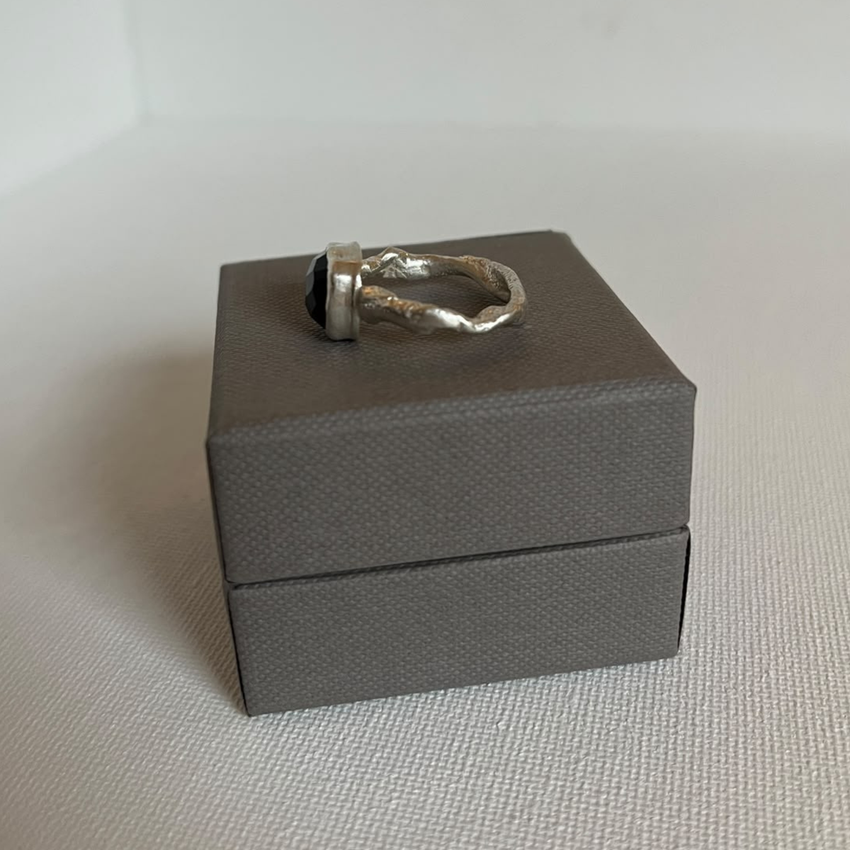 Sarah Drew Silver Ring - Small Faceted Onyx