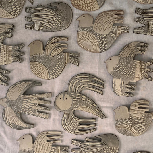 Hand Carved Ceramic Hanging Bird - Large